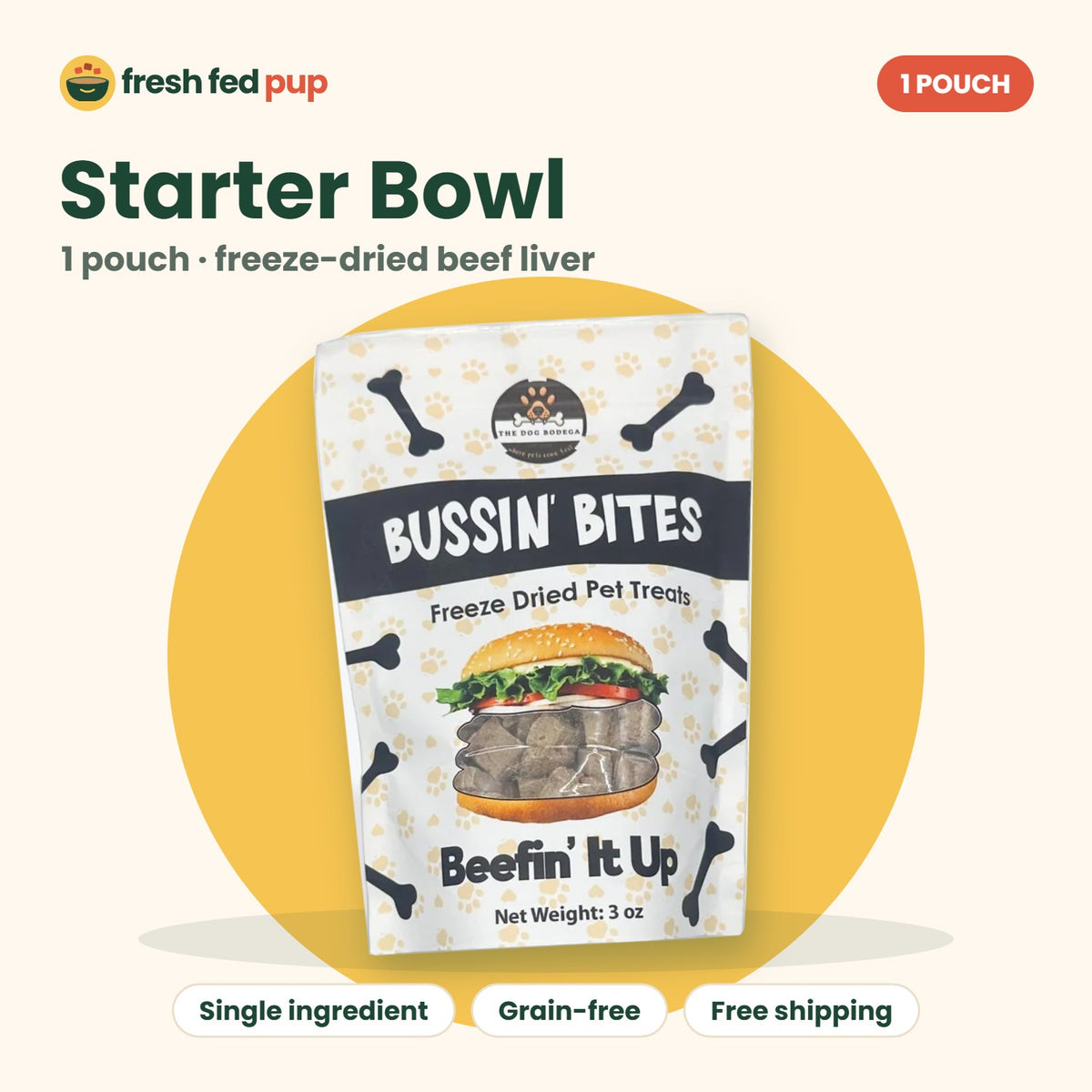 Starter Bowl: 1 pouch of freeze-dried beef liver topper